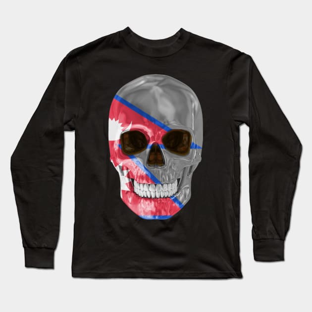 Nepal Flag Skull - Gift for Nepalese With Roots From Nepal Long Sleeve T-Shirt by Country Flags